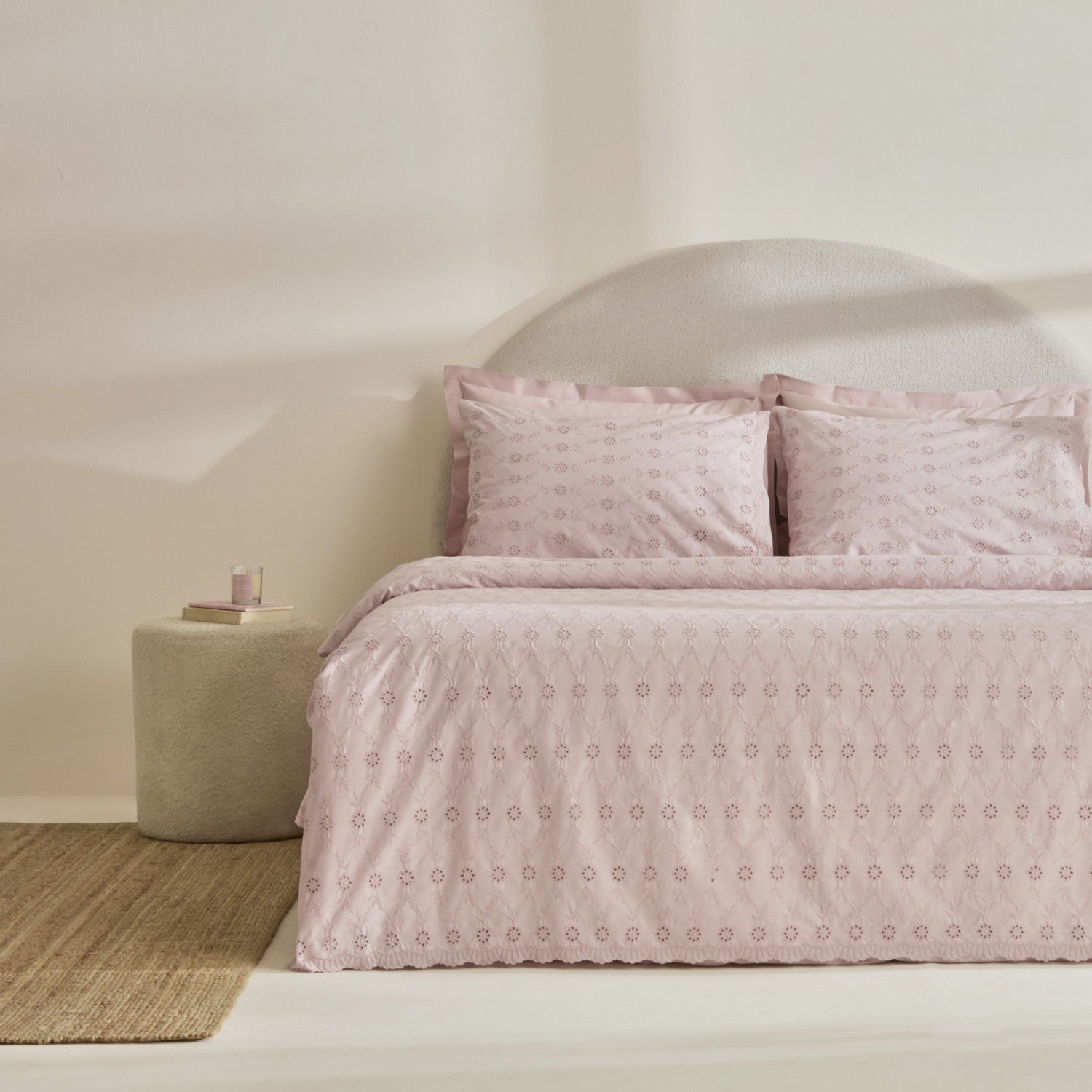 Karaca Home Vivien Embroidered %100 Cotton Double Duvet Cover Set Powder Pink