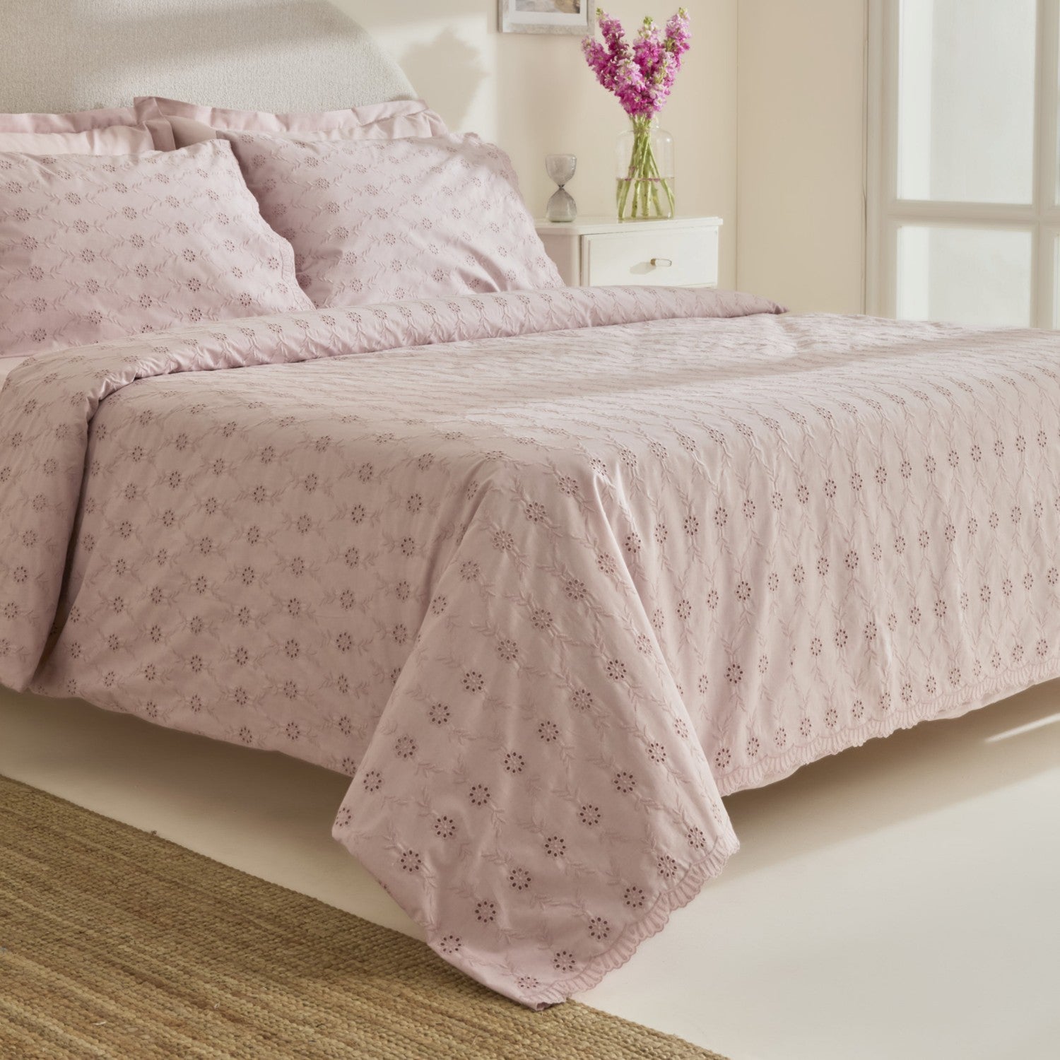 Karaca Home Vivien Embroidered %100 Cotton Double Duvet Cover Set Powder Pink - MALLTURK