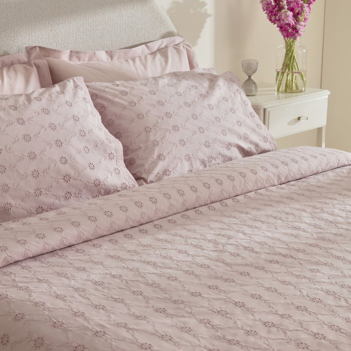 Karaca Home Vivien Embroidered %100 Cotton Double Duvet Cover Set Powder Pink - MALLTURK