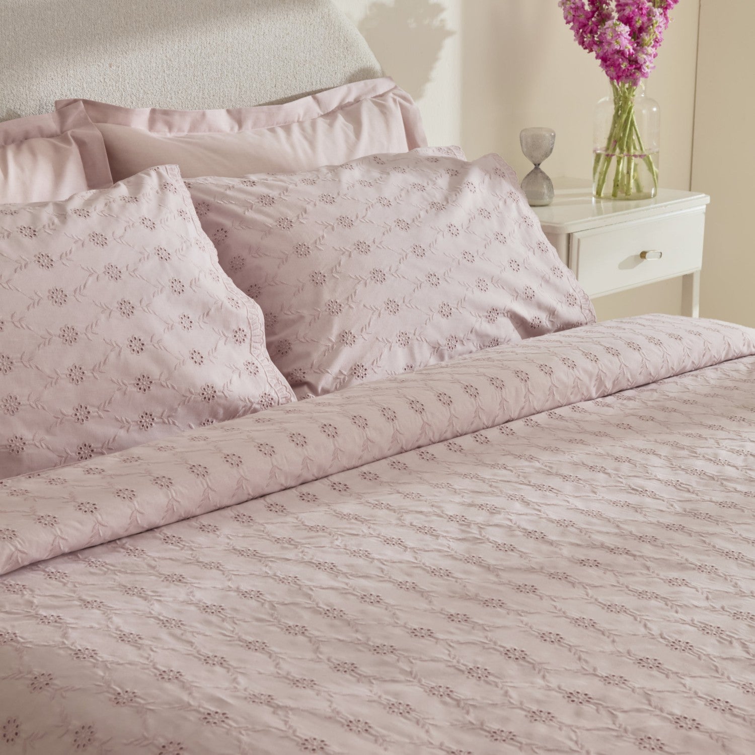 Karaca Home Vivien Embroidered %100 Cotton Double Duvet Cover Set Powder Pink - MALLTURK
