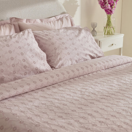 Karaca Home Vivien Embroidered %100 Cotton Double Duvet Cover Set Powder Pink - MALLTURK