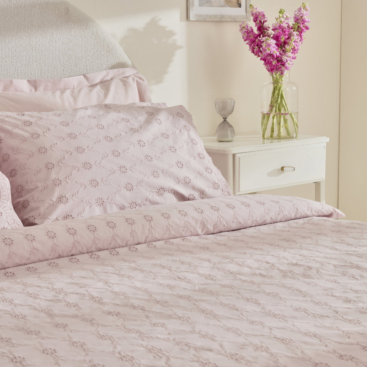 Karaca Home Vivien Embroidered %100 Cotton Double Duvet Cover Set Powder Pink - MALLTURK