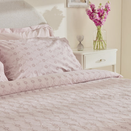 Karaca Home Vivien Embroidered %100 Cotton Double Duvet Cover Set Powder Pink - MALLTURK