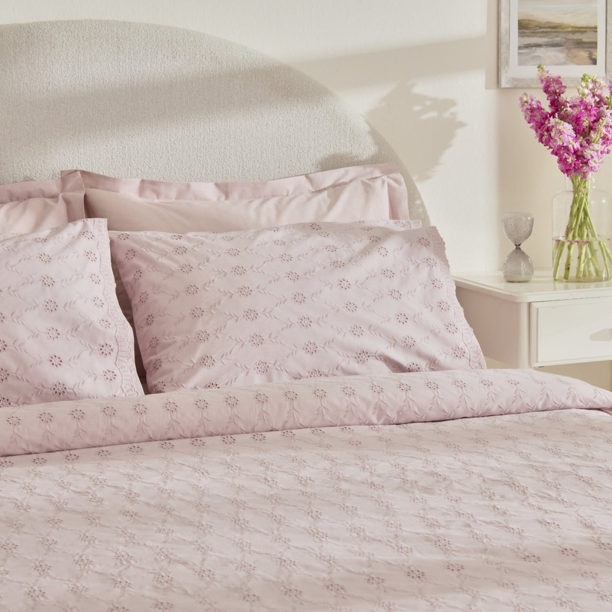 Karaca Home Vivien Embroidered %100 Cotton Double Duvet Cover Set Powder Pink - MALLTURK