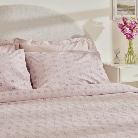 Karaca Home Vivien Embroidered %100 Cotton Double Duvet Cover Set Powder Pink - MALLTURK