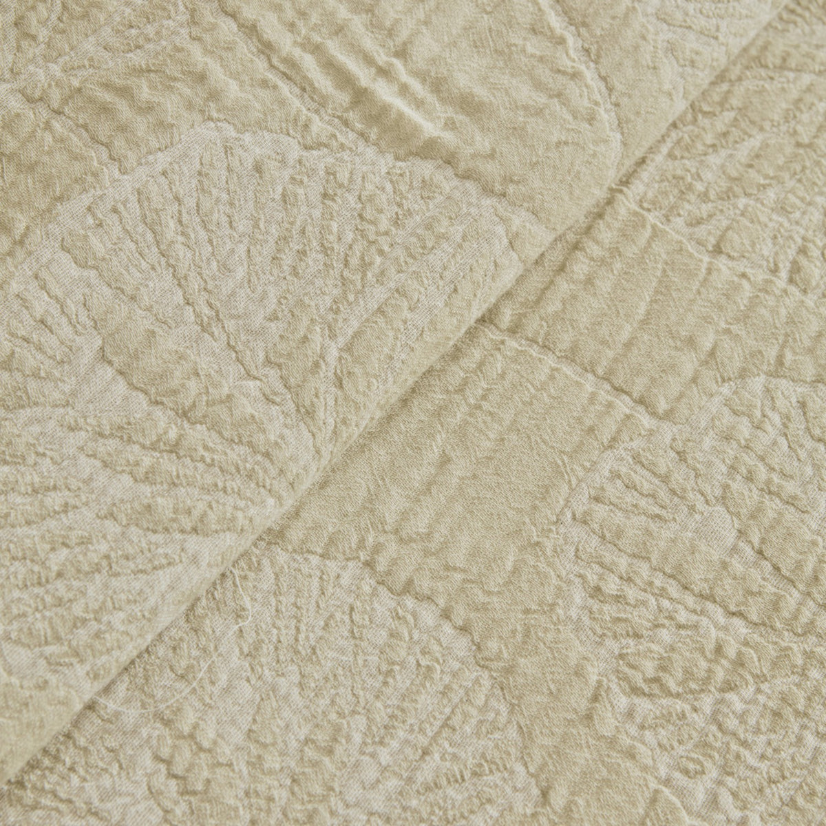 Karaca Home Ginkgo Leaf Muslin Embroidered Double Bed Quilt Set, Sage - MALLTURK