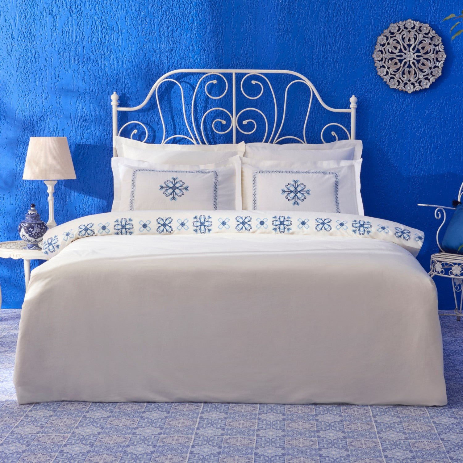Karaca Home Clarissa Embroidered Embroidered %100 Cotton Double Duvet Cover Set White - MALLTURK