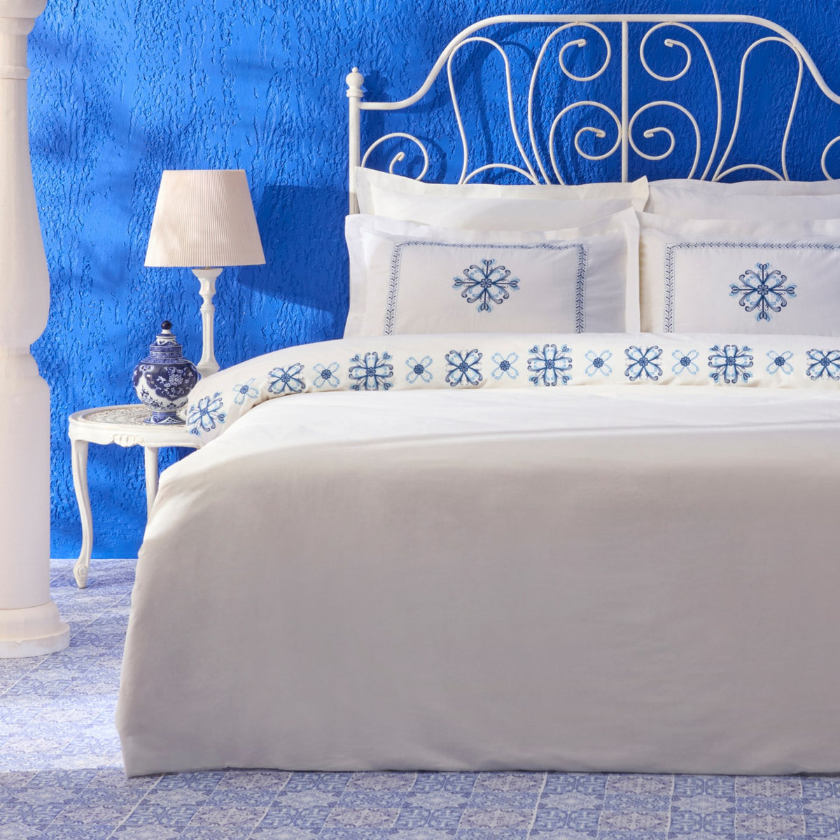 Karaca Home Clarissa Embroidered Embroidered %100 Cotton Double Duvet Cover Set White - MALLTURK
