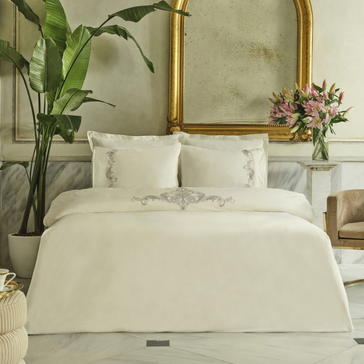 Karaca Home Alessa Embroidered Embroidered %100 Cotton Double Duvet Cover Set White - MALLTURK