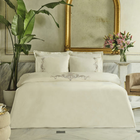 Karaca Home Alessa Embroidered Embroidered %100 Cotton Double Duvet Cover Set White - MALLTURK