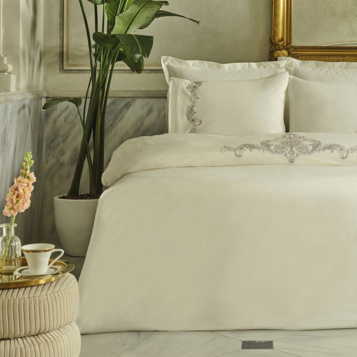 Karaca Home Alessa Embroidered Embroidered %100 Cotton Double Duvet Cover Set White - MALLTURK