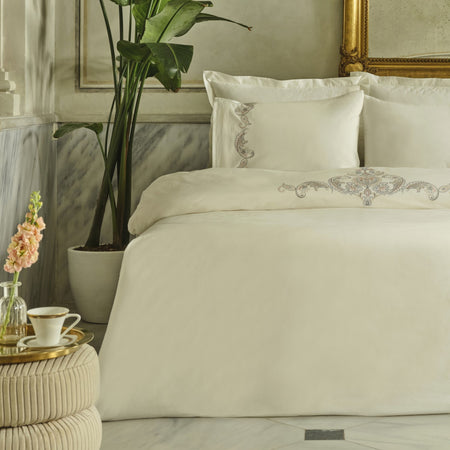 Karaca Home Alessa Embroidered Embroidered %100 Cotton Double Duvet Cover Set White - MALLTURK