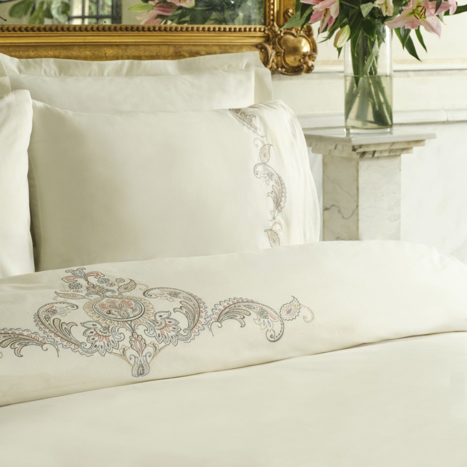 Karaca Home Alessa Embroidered Embroidered %100 Cotton Double Duvet Cover Set White - MALLTURK