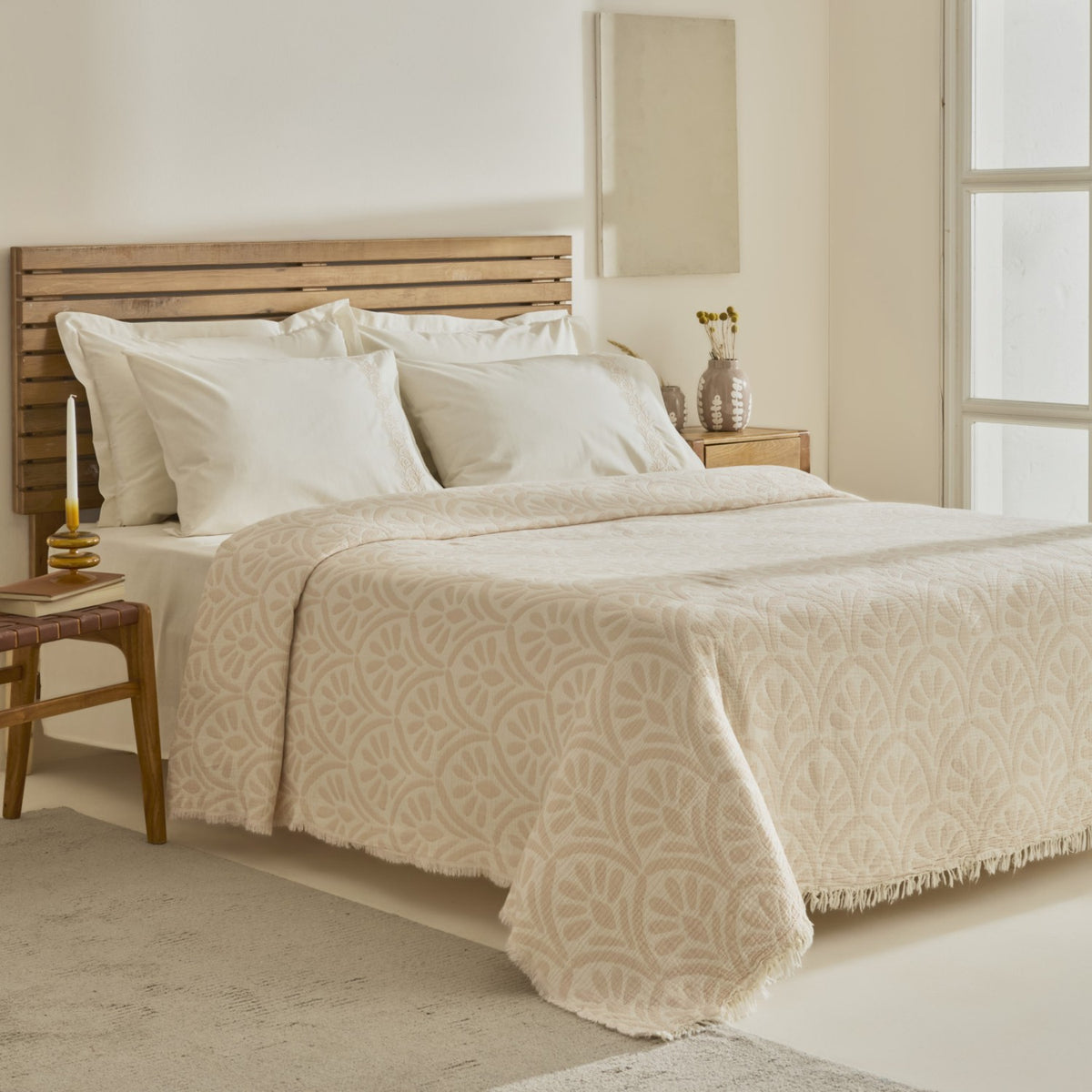 Karaca Home Shailyn Embroidered Muslin Double Bedspread Set Powder Pink - MALLTURK
