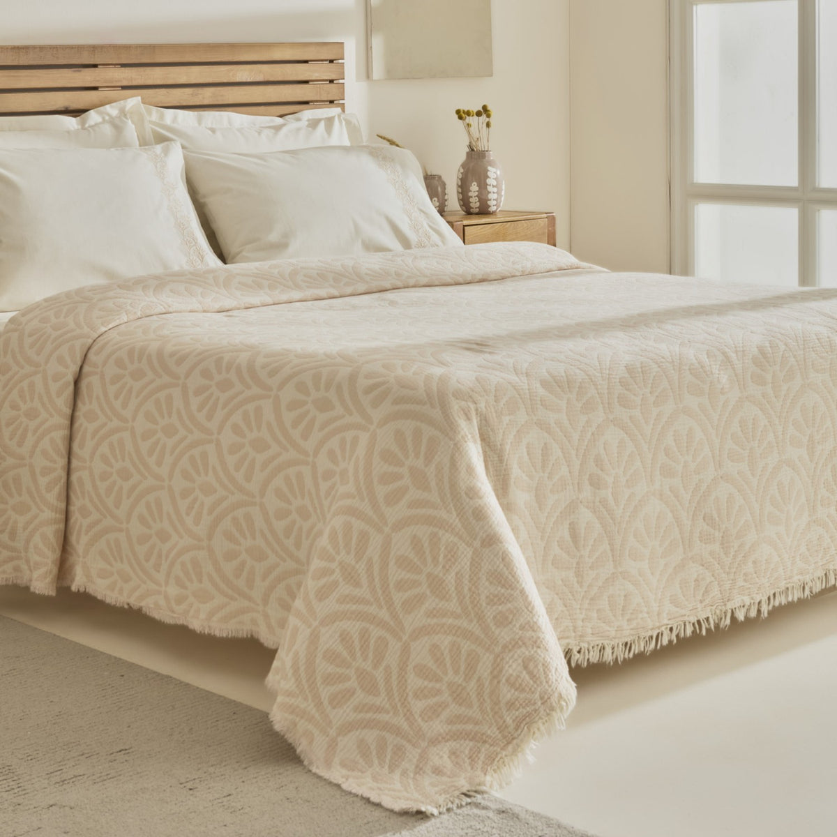 Karaca Home Shailyn Embroidered Muslin Double Bedspread Set Powder Pink - MALLTURK