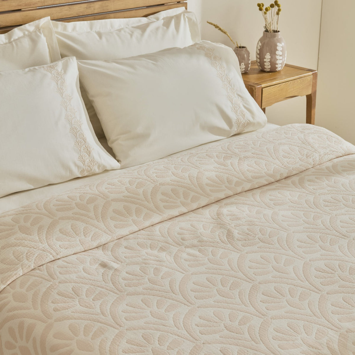 Karaca Home Shailyn Embroidered Muslin Double Bedspread Set Powder Pink - MALLTURK