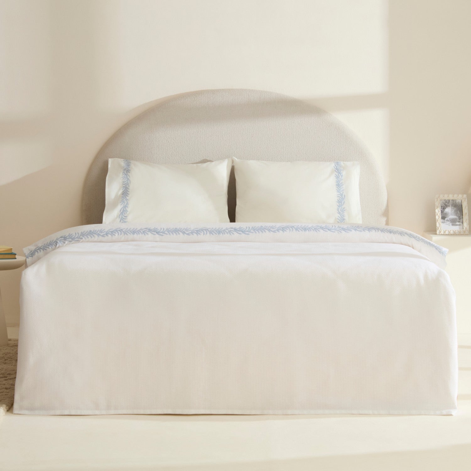 Karaca Home Sparky %100 Cotton Leaf Embroidered Double Pique Bedding Set - MALLTURK