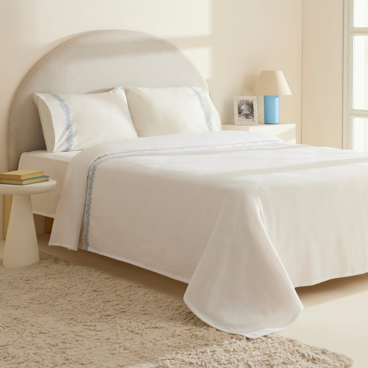 Karaca Home Sparky %100 Cotton Leaf Embroidered Double Pique Bedding Set - MALLTURK
