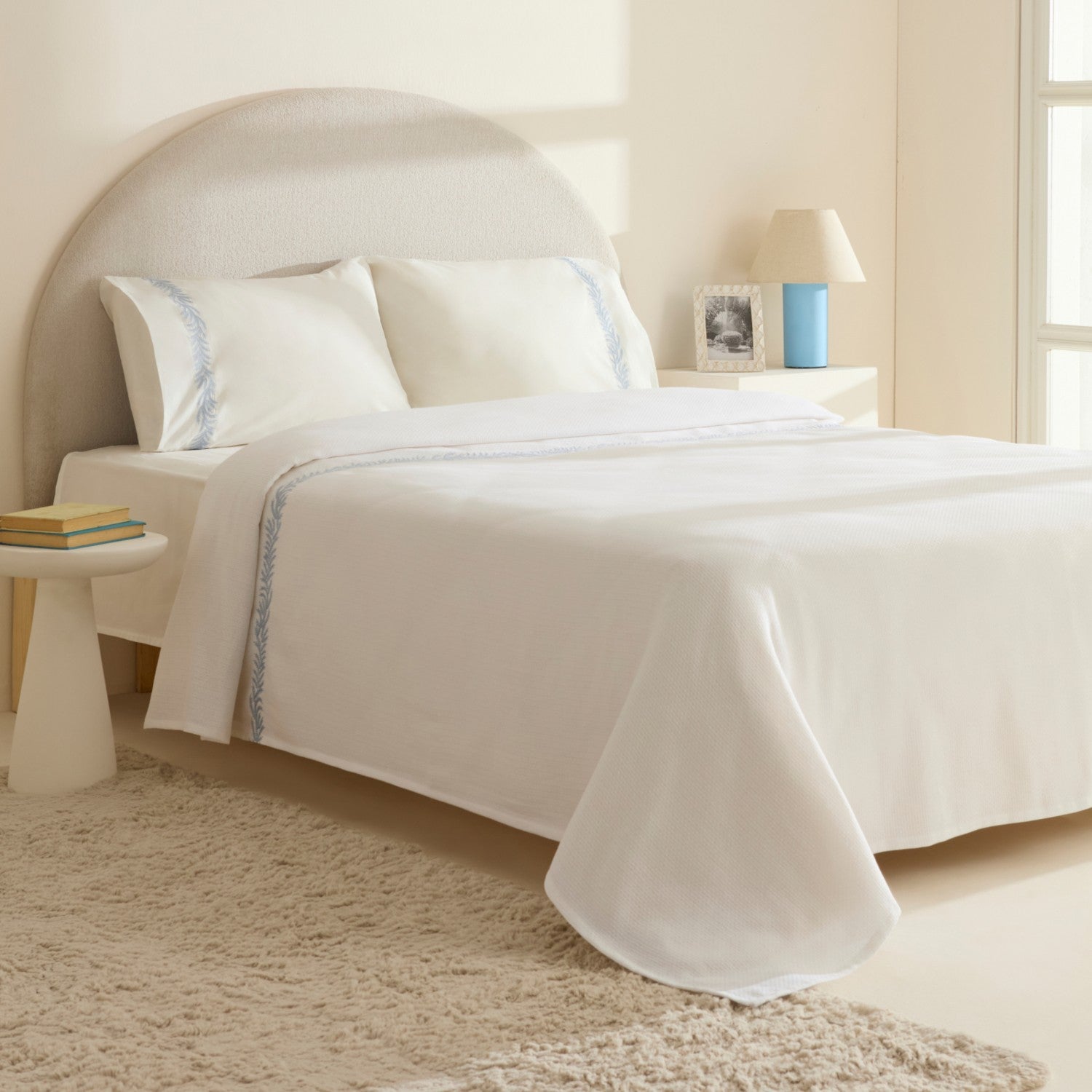 Karaca Home Sparky %100 Cotton Leaf Embroidered Double Pique Bedding Set - MALLTURK