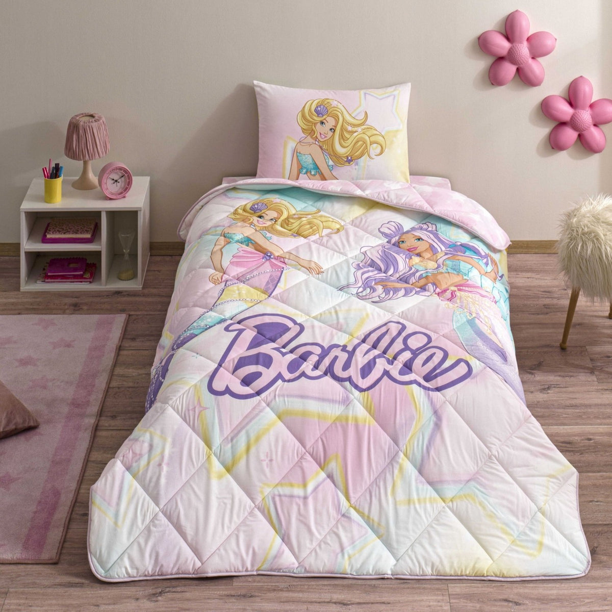 Tac Licensed Barbie Mermaid Single Cotton Quilt Set - MALLTURK
