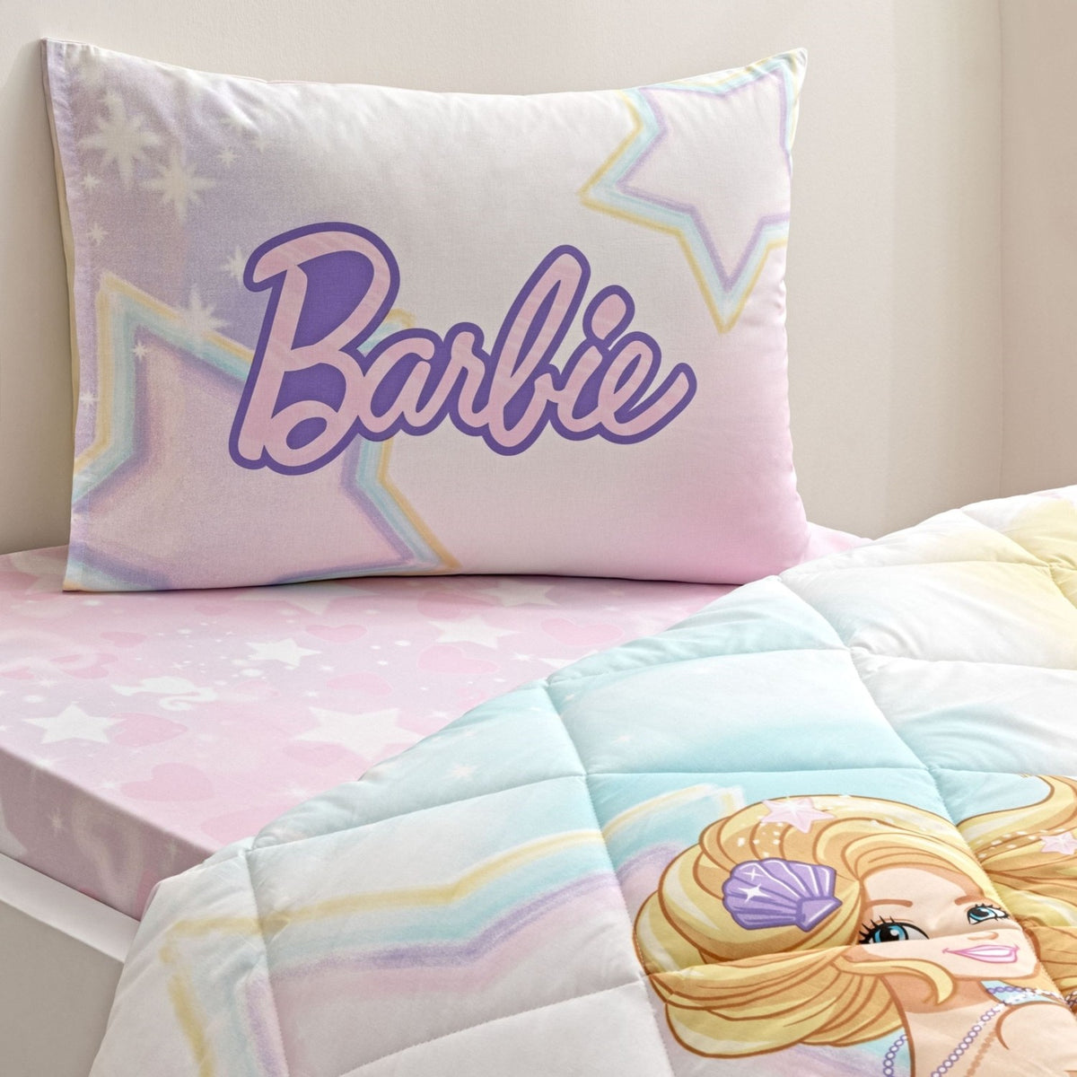 Tac Licensed Barbie Mermaid Single Cotton Quilt Set - MALLTURK