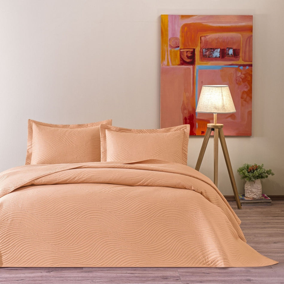 Tac Harlow Double Bedspread Set Salmon - MALLTURK