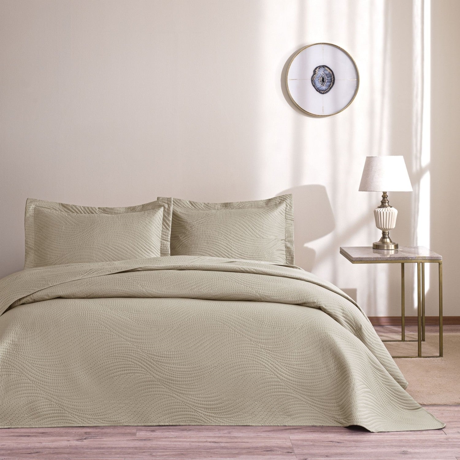 Tac Harlow Double Bedspread Set Stone - MALLTURK
