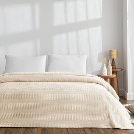 Tac Monet Cotton Single Quilted Blanket, Cream Color - MALLTURK