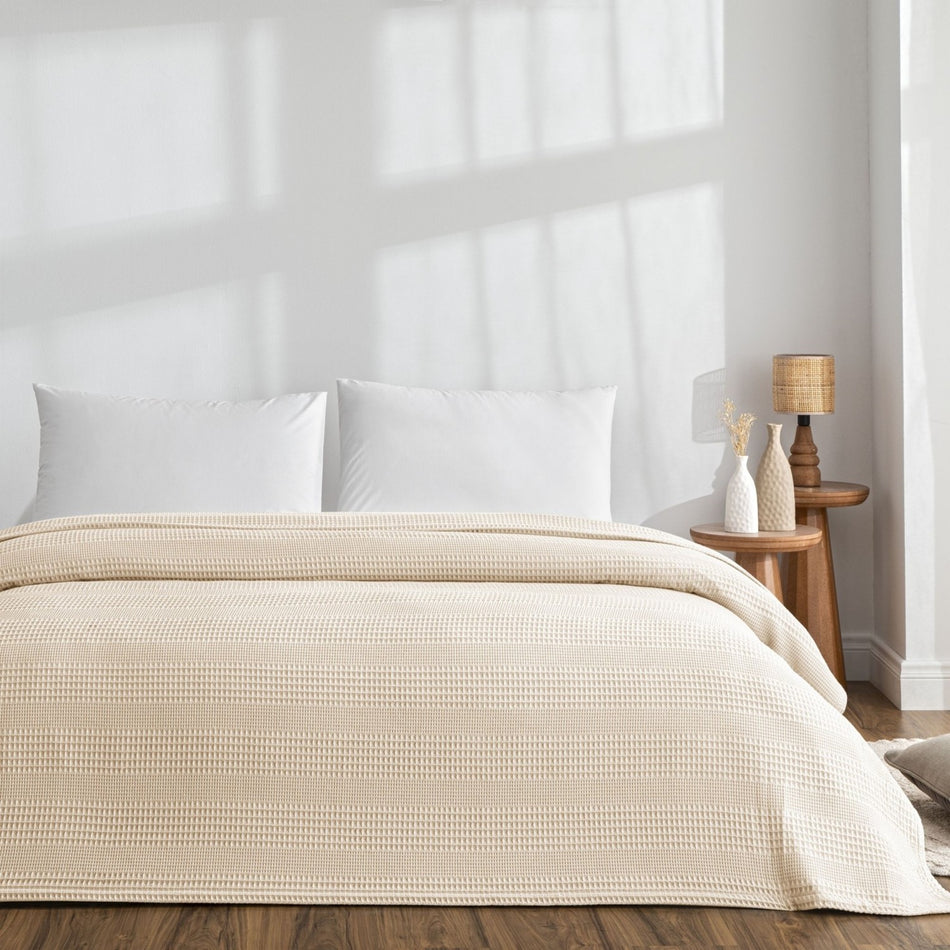 Tac Monet Cotton Single Quilted Blanket, Cream Color - MALLTURK