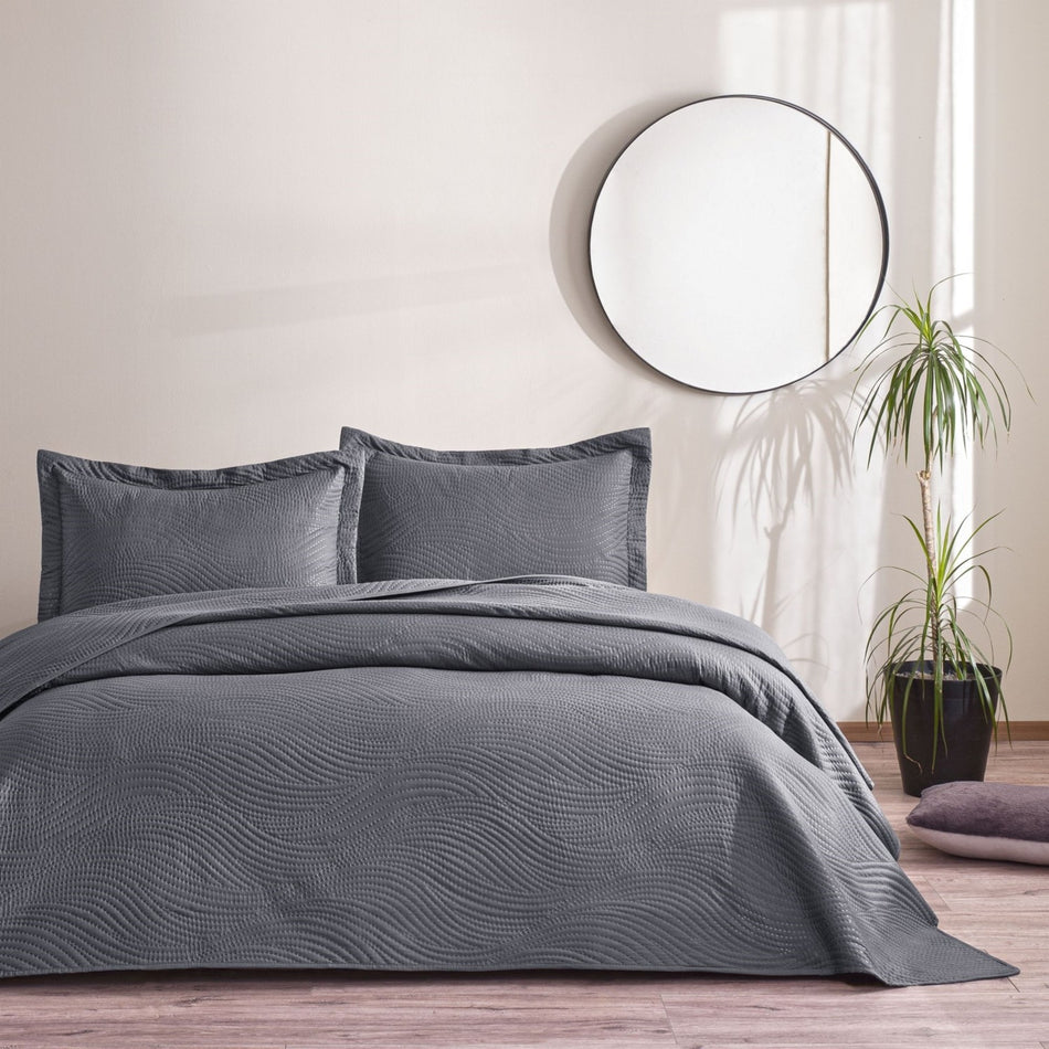 Tac Harlow Single Bedspread Set Anthracite - MALLTURK