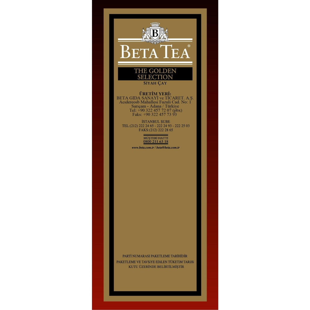 Beta Tea Beta Golden Selection 500 g (Seylan tea - Ceylon Tea) - MALLTURK