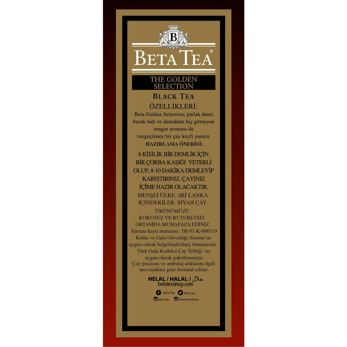 Beta Tea Beta Golden Selection 500 g (Seylan tea - Ceylon Tea) - MALLTURK