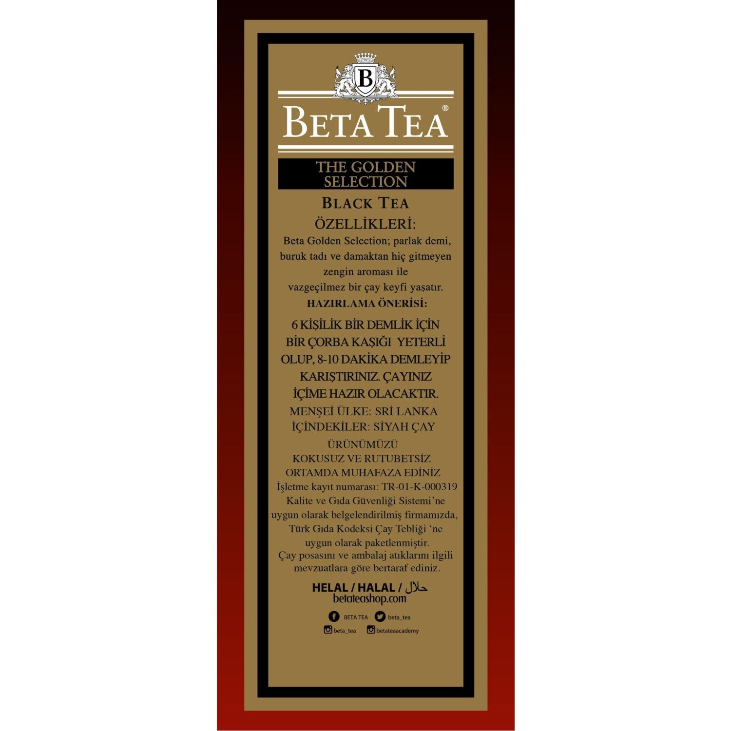 Beta Tea Beta Golden Selection 500 g (Seylan tea - Ceylon Tea) - MALLTURK
