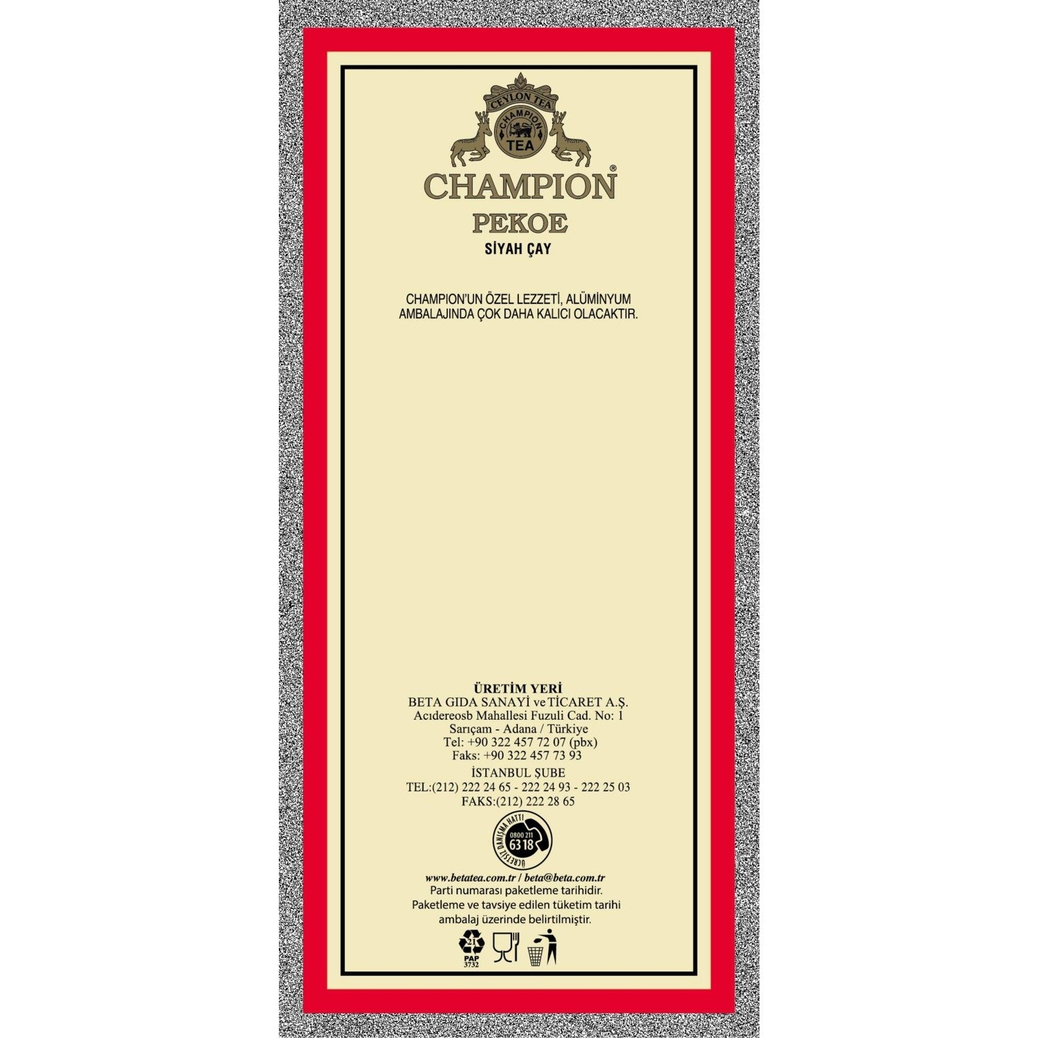 Beta Champion Pekoe 500 g (Super Pekoe-Seylan tea - Ceylon Tea) - MALLTURK