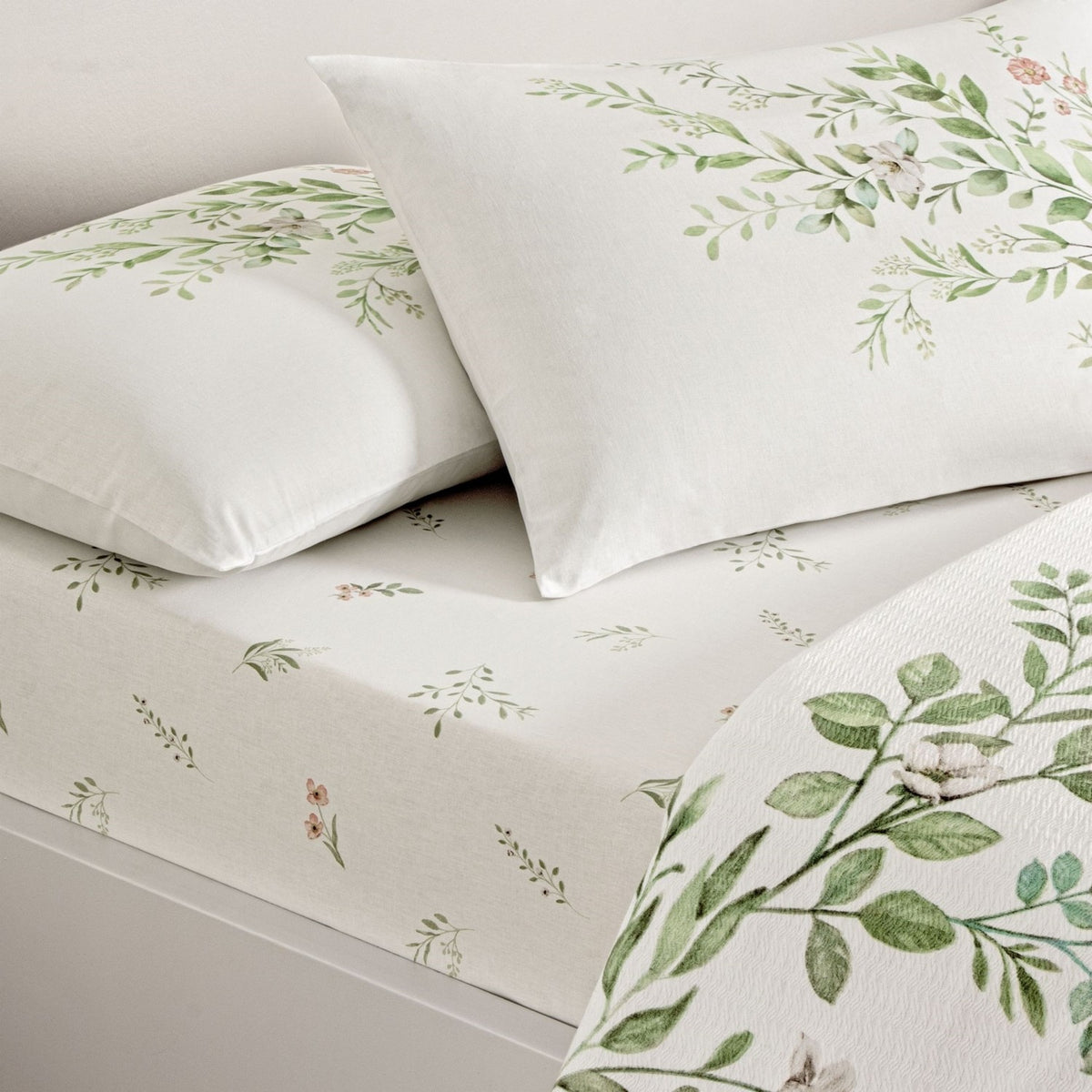 Tac Printed bloomy Single Pique Bedding Set Green - MALLTURK