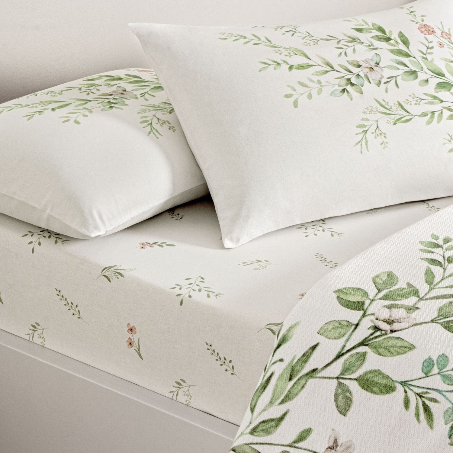 Tac Printed bloomy Single Pique Bedding Set Green - MALLTURK