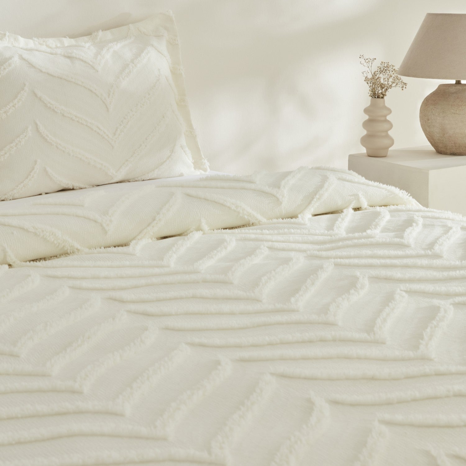 Karaca Home Arlina Geo Single Bedspread Set, Ecru - MALLTURK