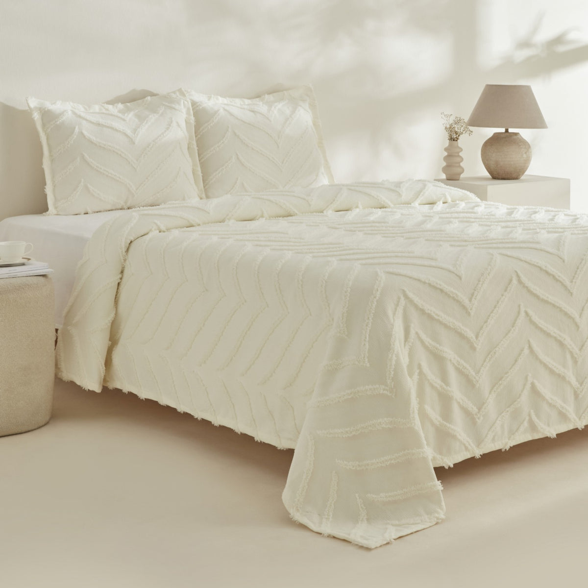 Karaca Home Arlina Geo Single Bedspread Set, Ecru - MALLTURK