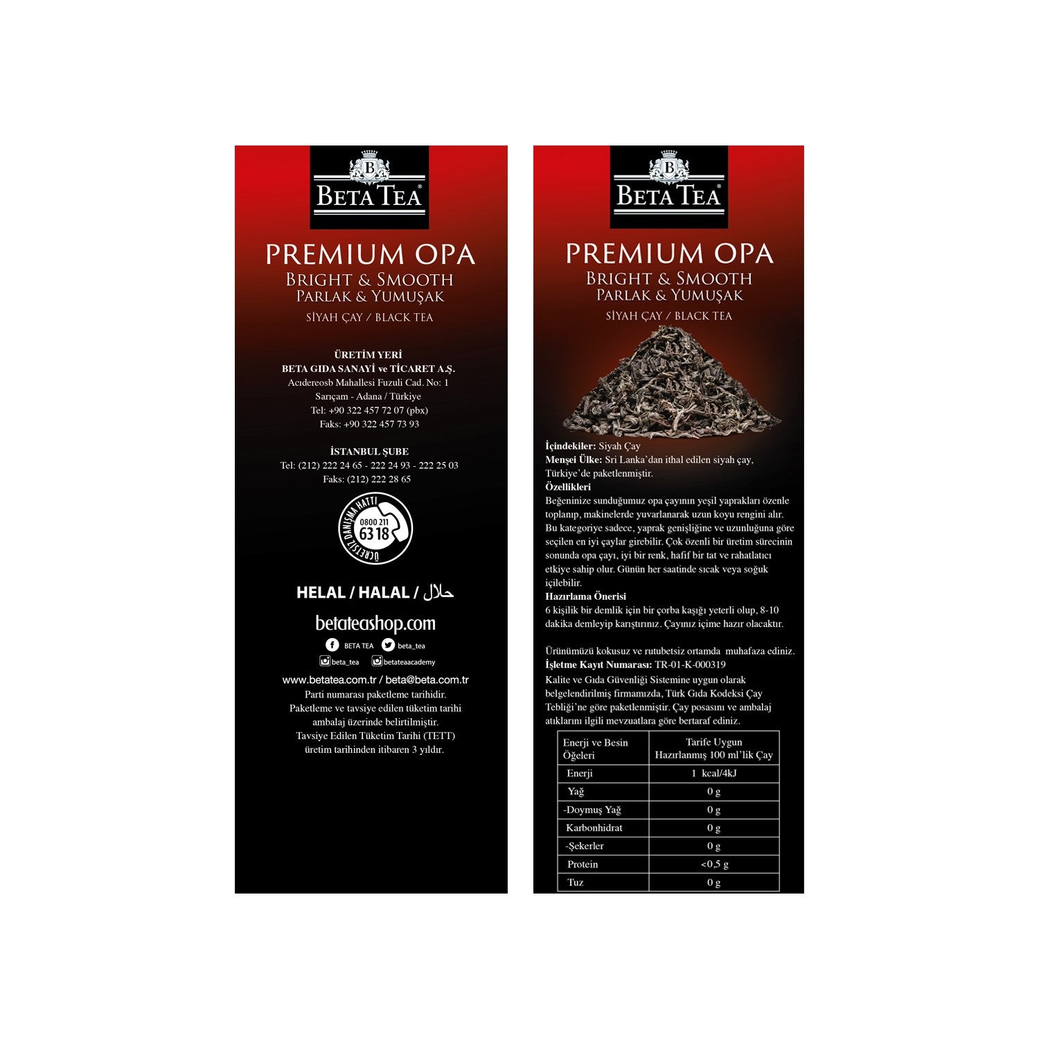 Beta Tea Premium Opa 750 g % 100 Seylon Ithal black tea Parlak and Yumusak aroma with Sri