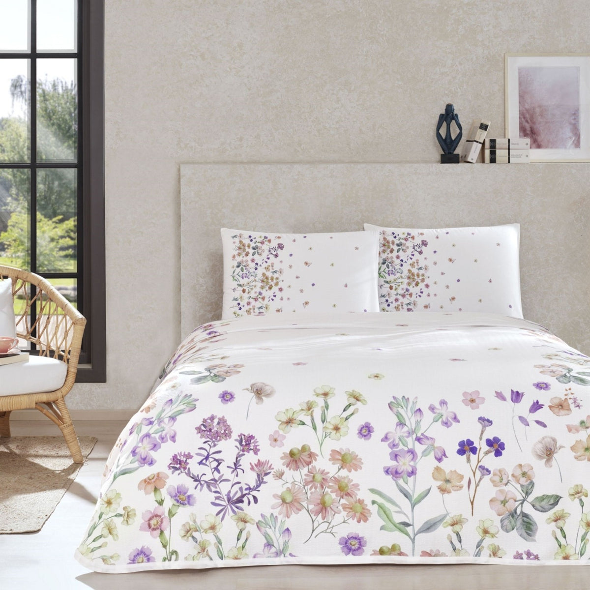 Tac Printed gleam Double Pique Bedding Set Lilac - MALLTURK