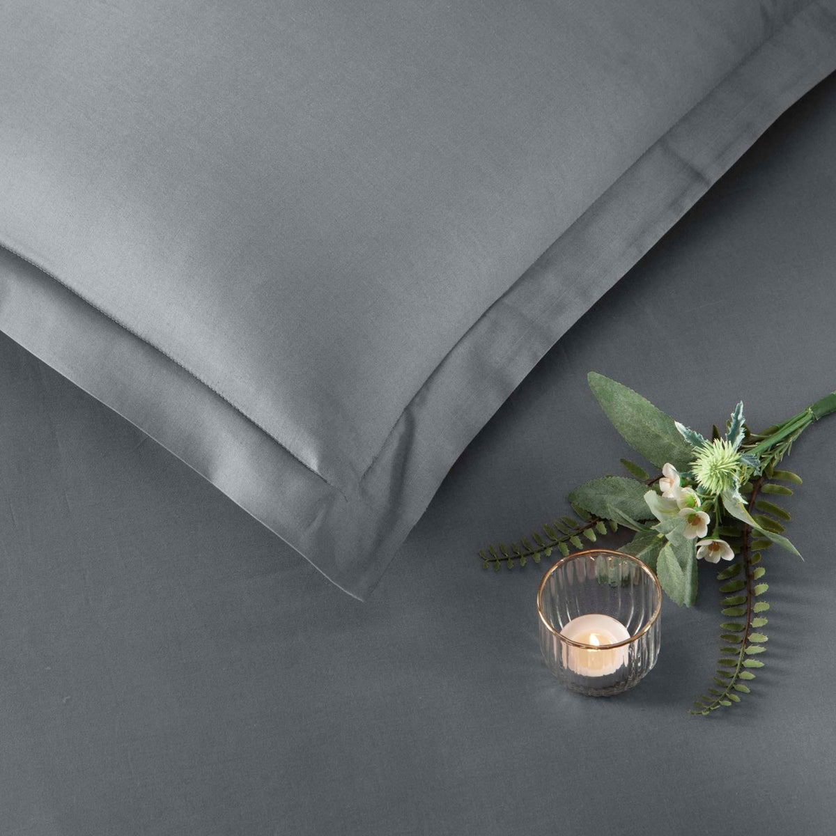 Tac Basic Sateen Double Duvet Cover Set Anthracite - MALLTURK