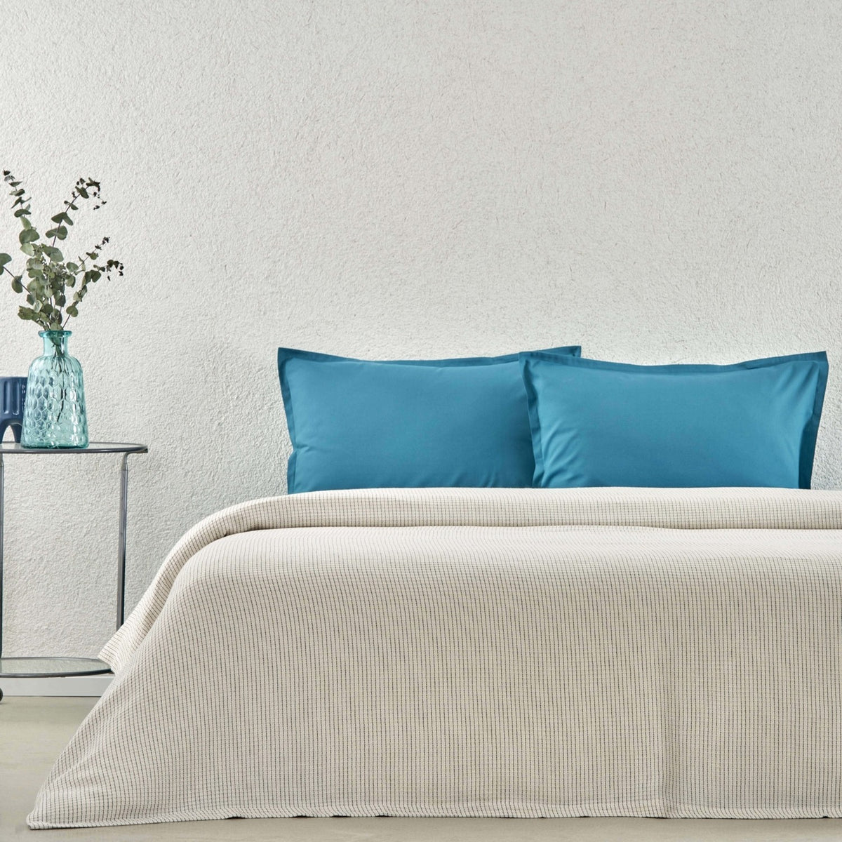 Tac plain Viscose Double Multipurpose Bedding Set Petrol Blue - MALLTURK
