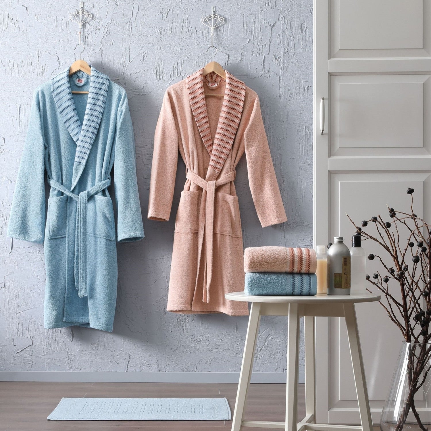 Tac Simple Cotton 5-Piece Family Bathrobe Set Salmon - MALLTURK