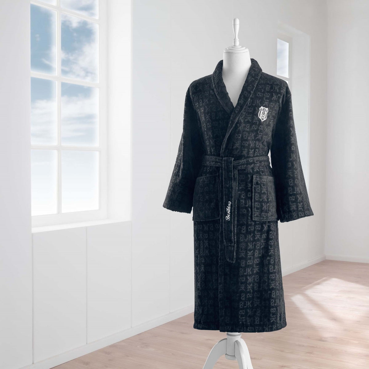 Tac Licensed Besiktas Jacquard Cotton M Adult Bathrobe Black - MALLTURK