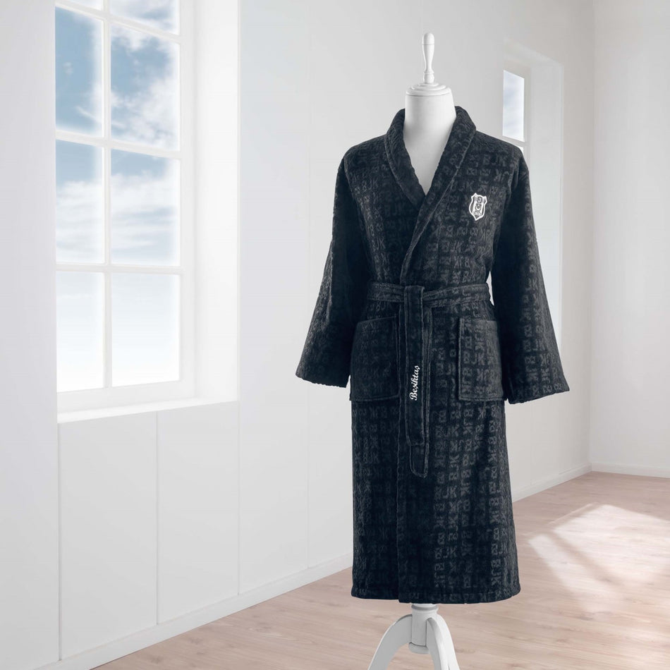 Tac Licensed Besiktas Jacquard Cotton M Adult Bathrobe Black - MALLTURK