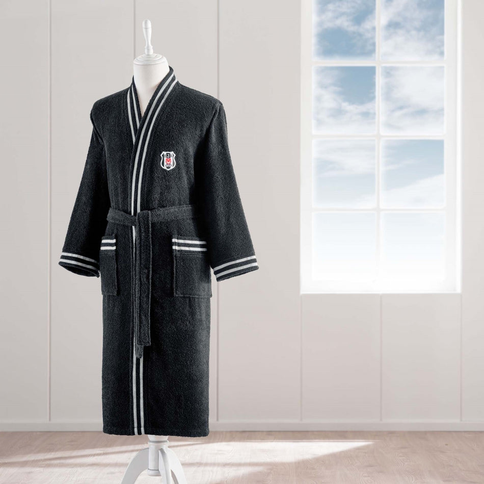 Tac Licensed Besiktas Black and White Cotton M Adult Bathrobe Black - MALLTURK