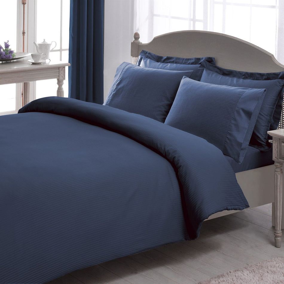 Tac Stripe Premium Basic King Size Duvet Cover Set Navy Blue - MALLTURK