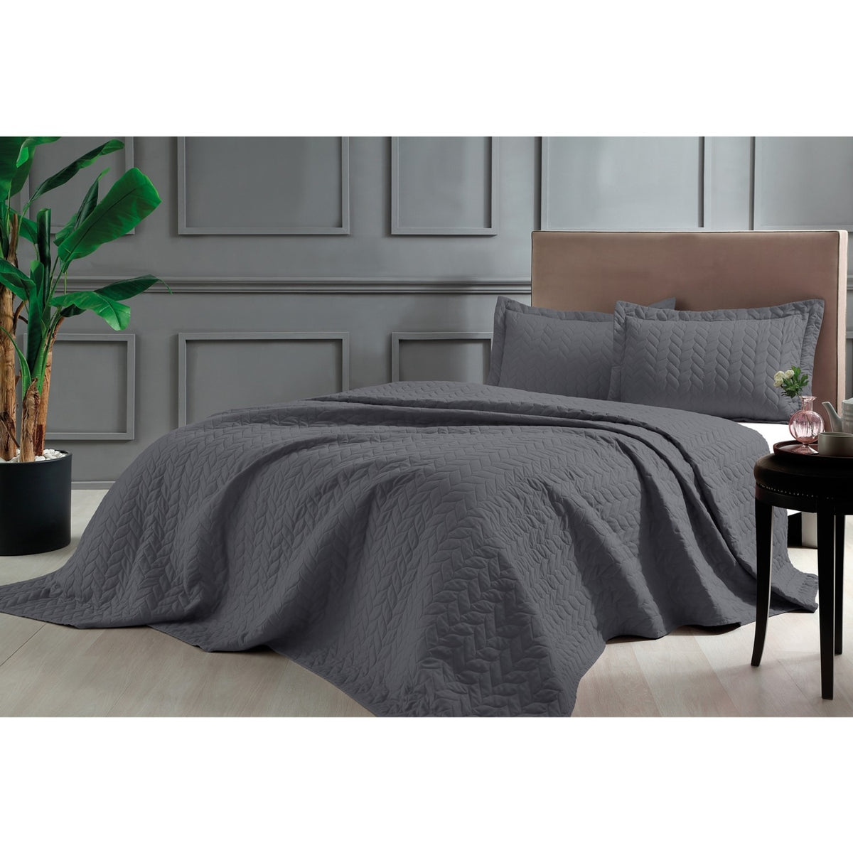 Tac Glory Single Bedspread Set, Anthracite Pattern, Stylish Design with 100% Polyester Material. - MALLTURK