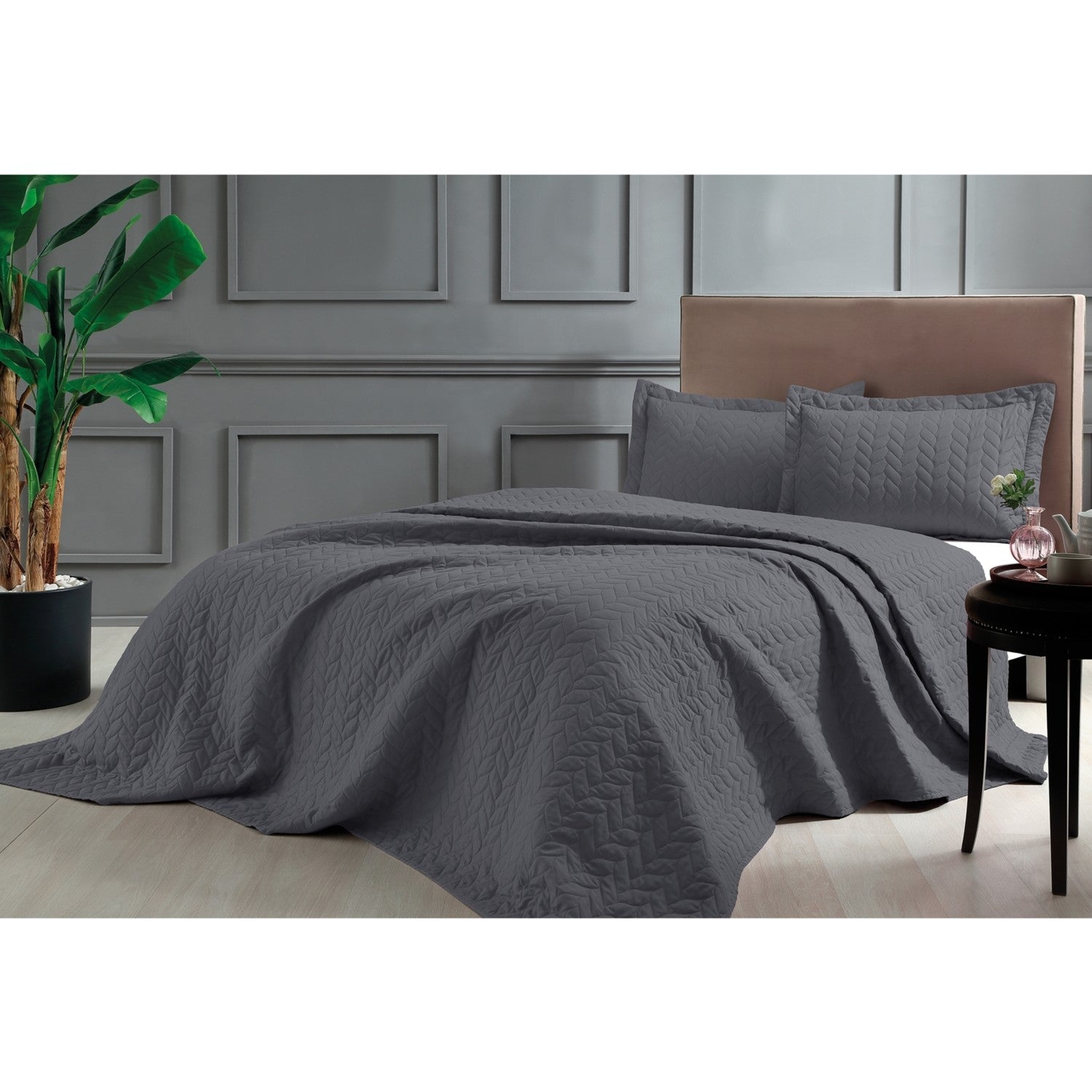 Tac Glory Single Bedspread Set, Anthracite Pattern, Stylish Design with 100% Polyester Material. - MALLTURK