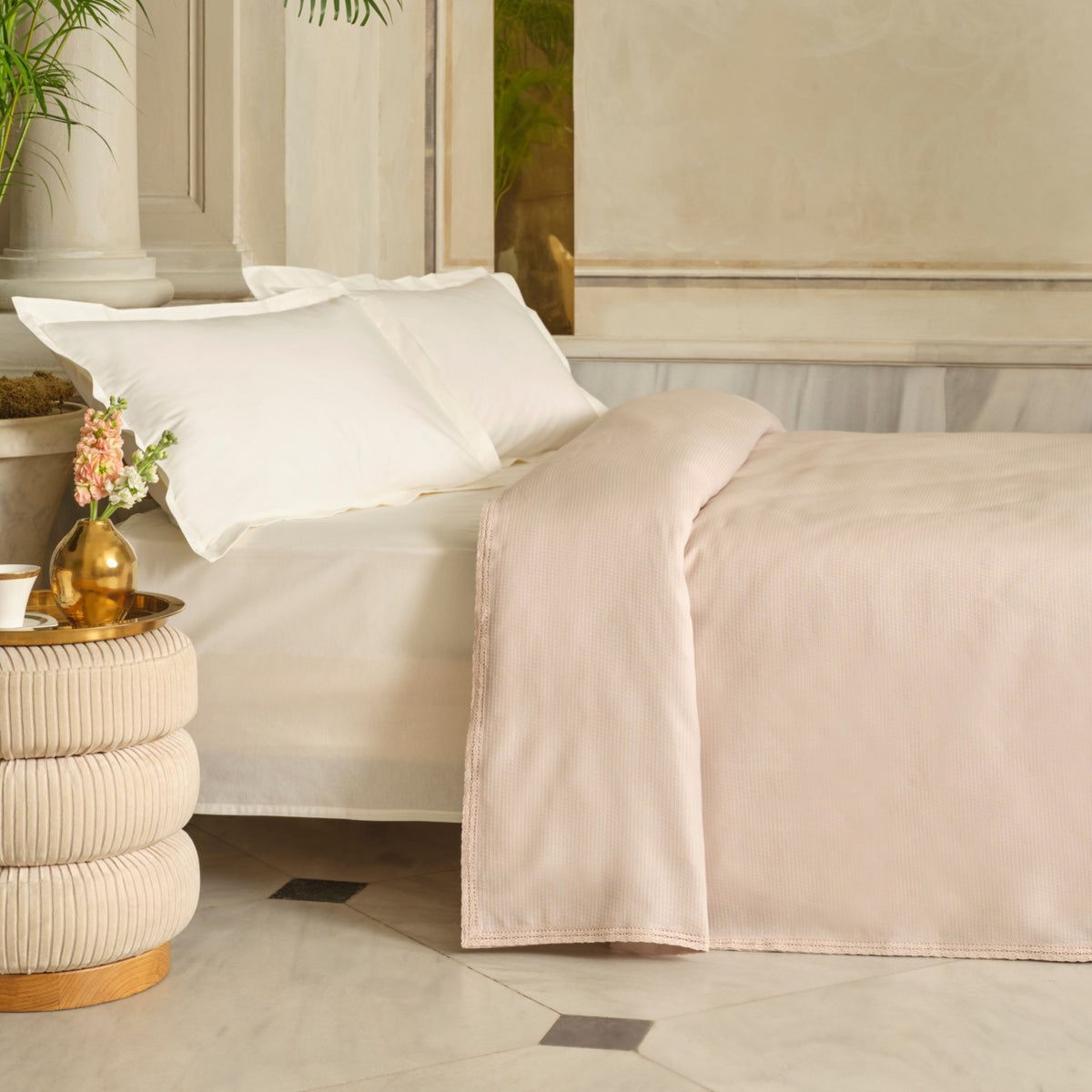 Karaca Home Alya Fistolu Bamboo Double Quilted Bedspread, Powder Pink - MALLTURK